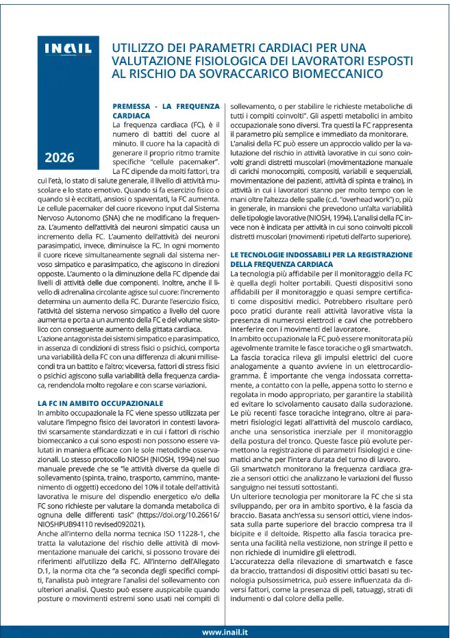Utilizzo dei parametri cardiaci per una valutazione fisiologica dei lavoratori esposti al rischio da sovraccarico biomeccanico
